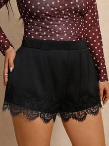 Elaquor Plus Size Women's Lace Patchwork Casual Glamorous Sexy Elegant Daily Shorts Going Out Night Evening Black Shorts Women Casual Thanksgiving Short Women - Black - View 5