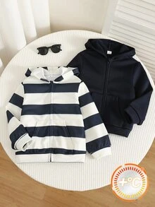 SHEIN 2件組買一送一兒童男孩女孩休閒連帽衛衣長袖基礎款秋季上衣返校服冬季外套職業日穿搭 - 彩色 - 查看 3