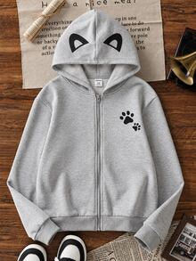 Sweatshirt Resleting Motif Kartun untuk Remaja Perempuan - Putih - View 2