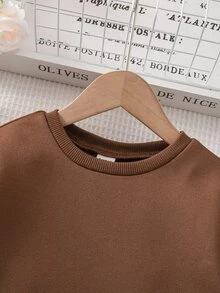 SHEIN Young Girl Casual Commuting School Style Plaid Hem 2 In 1 Sweatshirt Dress, Autumn/Spring - Brown - View 4
