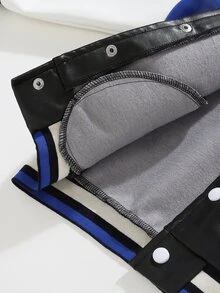 男童新款活力黑色PU皮革長袖拉鍊開襟外套，時尚刺繡圖案，舒適面料，時尚版型，秋冬新品，適合多季節與多場合，秋季外套，男童外套，皮夾克 - 黑色 - 查看 6