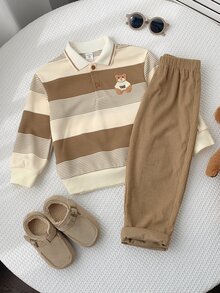 2pcs/Set Kids Young Boy Autumn/Winter Casual Sweatshirt And Pants Set, Sweatshirt Set, Boys Set, Autumn/Winter Set, Casual Set, Polo Set - Multicolor - View 3