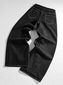 ROMWE MEN Street Life Celana Jeans Denim Pria Berbahan Logam Tebal dengan Hiasan Bintang Lima Titik dan Rhinestone, Nyaman, Kasual, dan Serbaguna. - Hitam - View 6