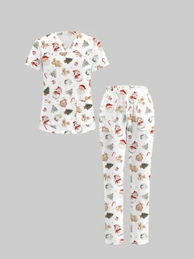 TaskEZ Scrub Uniform Set Christmas Santa Claus Christmas Tree Gingerbread Man Holiday Style Short Sleeve Top And Long Pants - Multicolor - View 8