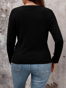 SHEIN LUNE CURVE 大尺碼女款純色休閒基本款百搭日常開襟衫 正式辦公黑色秋季優雅冬季 - 黑色 - 查看 2
