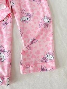 SHEIN 少女可愛休閒針織卡通圖案長袖居家服套裝 - 粉色 - 查看 3