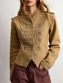 Willow Rêve Jaket Denim Napoleon Khaki Wanita - Khaki - View 1