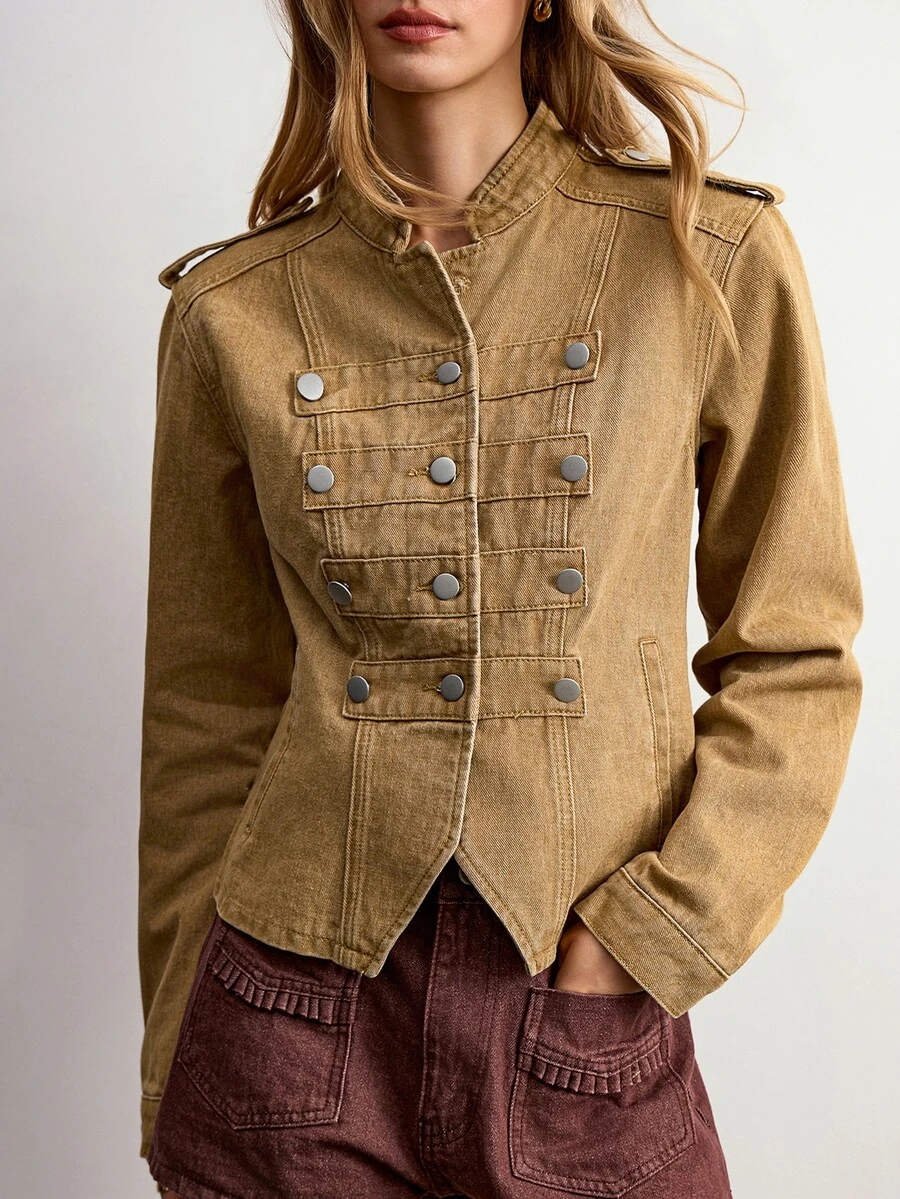Willow Rêve Jaket Denim Napoleon Khaki Wanita - Khaki - View 1