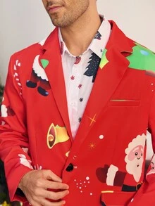 AKNOTIC Men's Cartoon Print Casual Daily Wear Blazer - Red - View 4