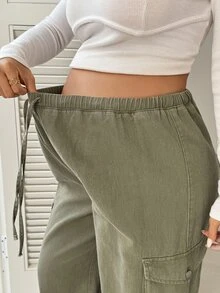 SHEIN Maternity Solid Color Casual Versatile Daily Wear Denim Jeans Western Outfits For Women Cowgirl - Green - View 6