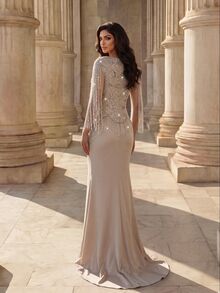 Coutiva Women's Tassel Design Fashion Waist-Cinched Evening Gown Dress - Apricot - View 3