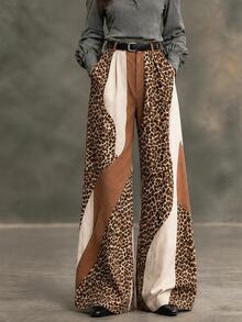LUMIGAL Premium Casual Commuter Loose Leopard Print Pants With Belt - Multicolor - View 6
