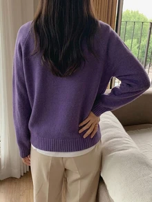DAZY 女款素色落肩長袖休閒商務套頭毛衣，秋季長袖上衣，秋季女裝 - 紫色 - 查看 6