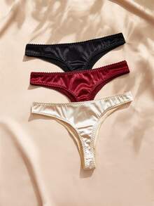 EverLounge Women's 3 Pieces Mixed Color Satin Silky Sexy Low Waist Triangle Panty Set - Multicolor - View 2
