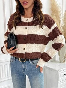 Ellevyn Women's Colorblock Casual Daily Cardigan - Brown - View 6