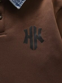 青少年男孩休閒純色寬鬆衛衣 秋季 - 咖啡棕 - 查看 7
