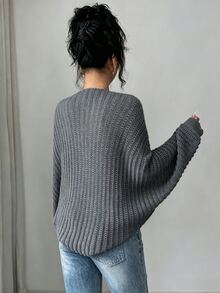 Elenzga Damen Off-White leichte Cut Out Fledermaus-Ärmel Strick-Cardigan, weich hautfreundlich Sommer lässig Alltag vielseitig für Urlaub, Party, Arbeit - Dunkelgrau - Übersicht 2