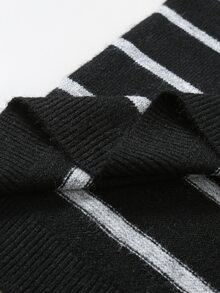 RONVEXI Men's Autumn/Winter Striped Crew Neck Long Sleeve Casual Versatile Sweater - Black and White - View 5