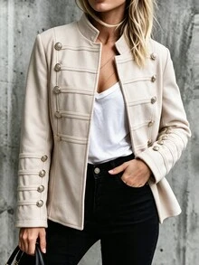 LUMIGAL Women's Double-Breasted Casual Versatile Daily Overcoat - Apricot - View 5