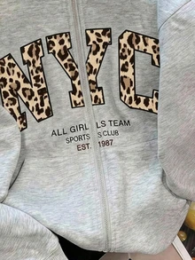 Teen Girl Letter Pattern Casual Daily Wear Zip-Up Sweatshirt - Multicolor - View 4