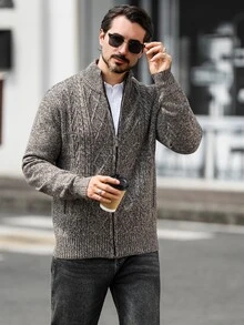 Marcello Vane 男士純色休閒百搭日常穿搭開襟衫 - 咖啡棕 - 查看 4