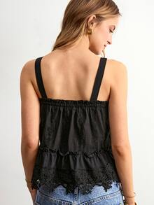 Willow Rêve Women's Solid Color Pleated Casual Daily Wear Camisole Top - Black - View 2