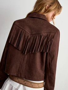 Willow Rêve Women's Floral Embroidered Pattern Casual Daily Wear Long Sleeve Jacket - Brown - View 2