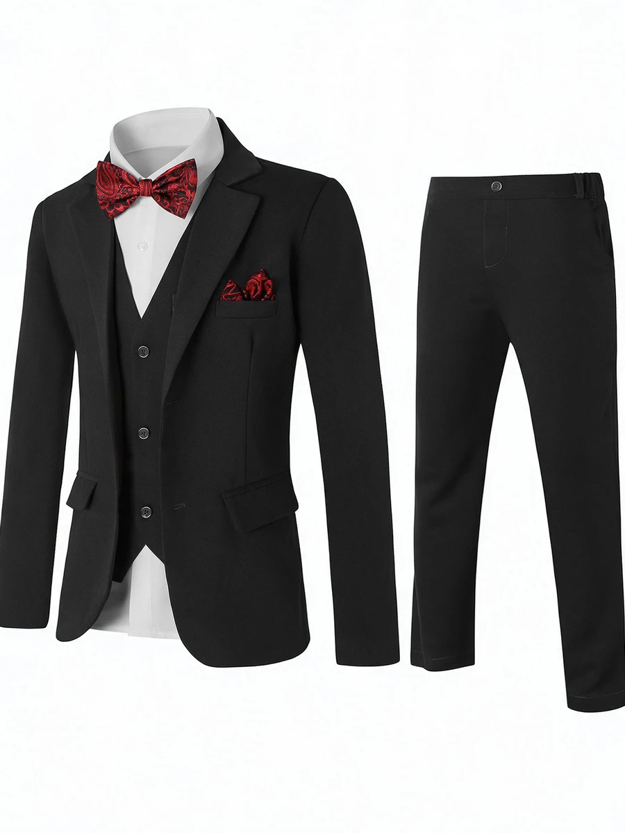 SHEIN Teen Boy Lapel Neck Long Sleeve Blazer And Pants Gentleman Suit Set - Black - View 1