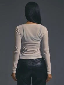 MUSERA White Long Sleeve Graphic Front Top Style Outfits Evening Fall Autumn Winter Coolgirl Thanksgiving - White - View 4