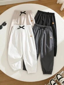 SHEIN 4件組男孩寬鬆梭織長褲，秋冬款，夏季返校休閒口袋印花與素色舒適運動校園褲 - 彩色 - 查看 3