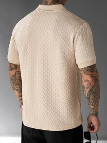SLATEMANN Men's Solid Color Casual Versatile Daily Wear Short Sleeve Polo Shirt - Apricot - View 2