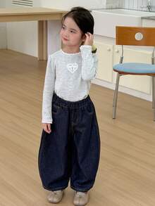 DAZY (Gadis Muda) Celana Jeans Denim Biru Tua Model Lurus Kasual, Musim Gugur/Dingin - Dark Wash - View 5