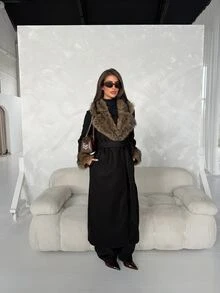 Aloruh معاطف نسائية، خريف، شتاء - الأسود - مشاهدة 8