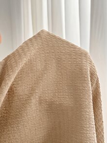 SHEIN PETITE CURVE 大尺碼女款休閒黑色高腰喇叭褲 秋季 - 卡其色 - 查看 8