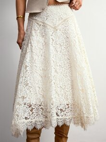 Willow Rêve Women's White Lace Asymmetrical Hem Midi Skirt - Cream - View 5