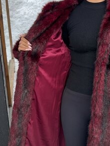 GalTyme Plus Size Women's Hooded Long Sleeve Loose Fashion Fuzzy Thick Coat - Burgundy - View 4