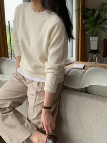 DAZY 女款素色插肩袖長袖休閒商務套頭毛衣，秋季長袖上衣，秋季女裝 - 白色 - 查看 5