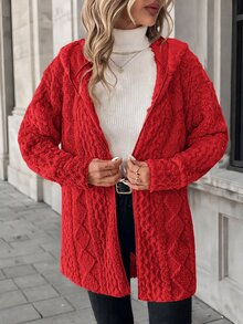 SHEIN Clasi 大尺碼女款拉鍊抓絨連帽外套，秋冬款 - 紅色 - 查看 5