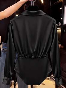 SHEIN Clasi Plus Size Sexy Long Sleeve Bodysuit For Vacation And Travel - Black - View 2