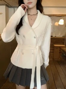 DAZY Women's Elegant Korean Style Long Sleeve Solid Color Cardigan, Autumn/Winter - White - View 3