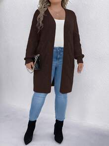 SHEIN LUNE Plus Size Color Block Patchwork Long Sleeve Casual Cardigan, Winter Fall Cloth For Women Autumn - Coffee Brown - View 6