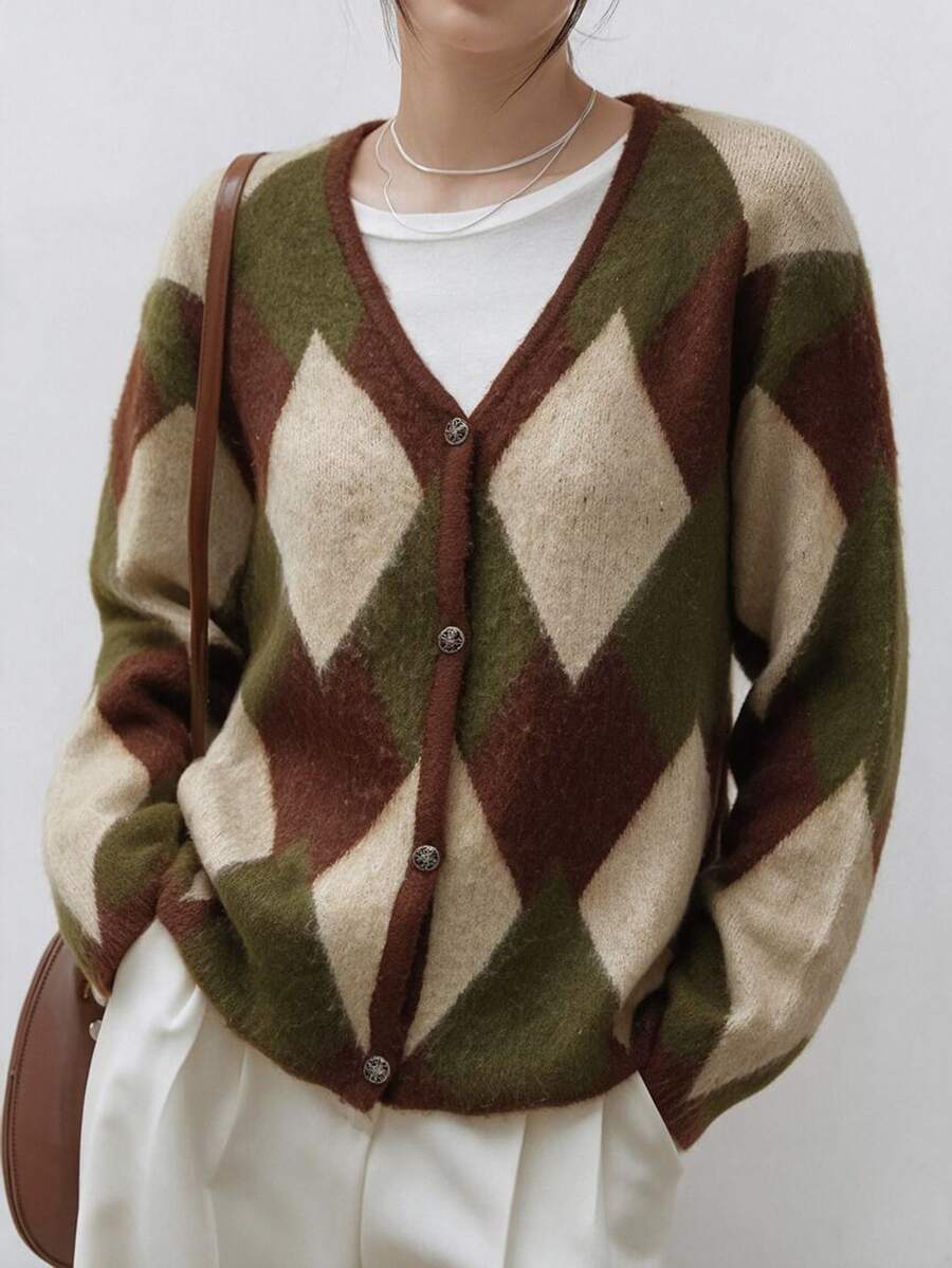 Dazy-Less Women's Diamond Quilted Casual Daily Cardigan - Coffee Brown - View 1