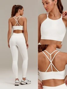 GLOWMODE Áo tank crop không đường may họa tiết Summer State Of Mind, thiết kế dây chéo lưng, có cúp ngực tháo rời, đồ tập yoga pilates studio cường độ thấp - trắng - Xem 7