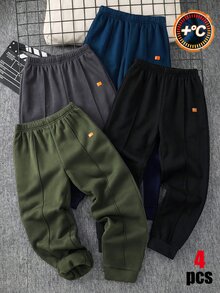 SHEIN 4件組買2送2兒童青少年男孩休閒學院風極簡實用百搭運動長褲多件套裝，男孩套裝，適合春/夏、情人節、約會、秋季 - 彩色 - 查看 3