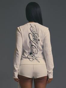 MUSERA White Long Sleeve Graphic Back Detail Top Fall Autumn Winter Coolgirl Halloween Party Going Out Concert Rave Disco Graphic Camo Sexy Thanksgiving - White - View 1
