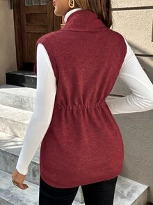 Momance 孕婦無袖休閒針織背心，前綁帶設計，日常秋季性別揭曉穿搭 - 紅色 - 查看 2
