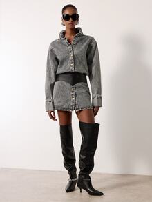 MERLEAU Women's Modern Black & Gray Denim Shirt Dress - Grey - View 5