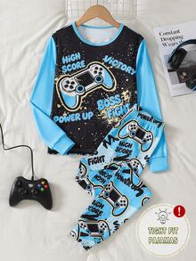 Boys' Casual 2-Piece Set Long Sleeve Top And Pants, Slim Fit, New Arrival Popular Element English Game Console Cool Graphic Print, Suitable For Boys' Home Wear Set - Multicolor - View 3