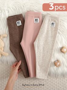 Cozy Pixies 3件組女嬰休閒日常舒適抓絨內裡內搭褲，3款各1件 - 彩色 - 查看 6