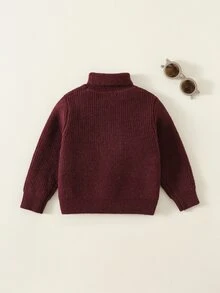 SHEIN 男嬰 Baby Gill 秋冬休閒酒紅色毛衣聖誕毛衣嬰兒高領毛衣新年毛衣 - 彩色 - 查看 2